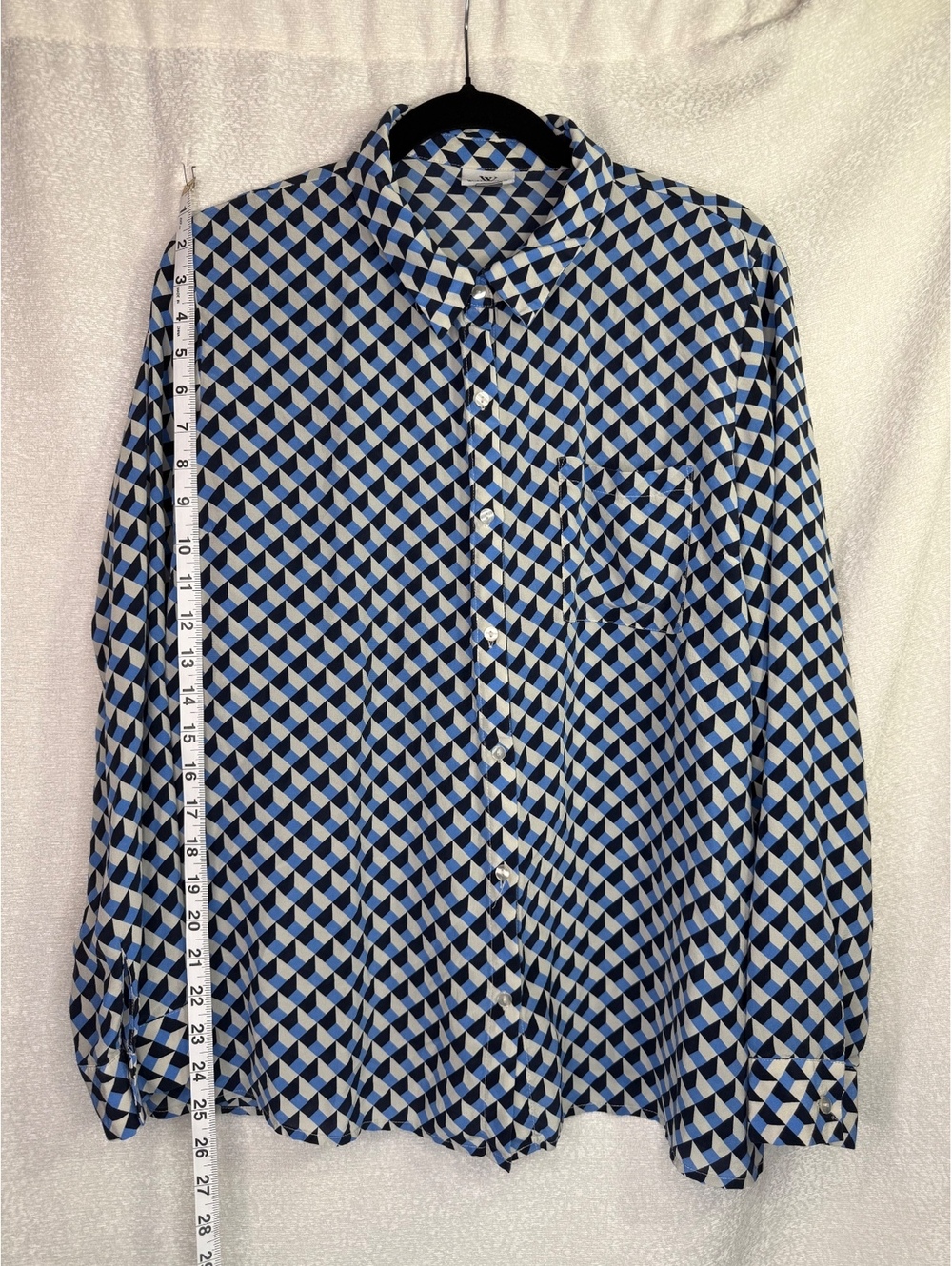 Worthington XL Blue and Black Geometric Silk Button-Up Shirt
